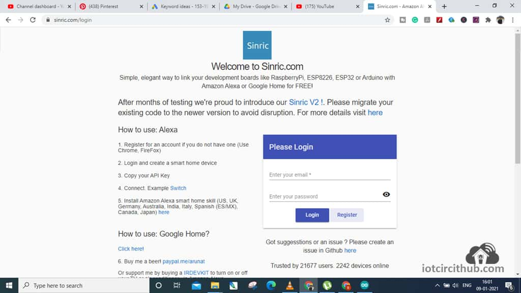 Create an Account in Sinric.com