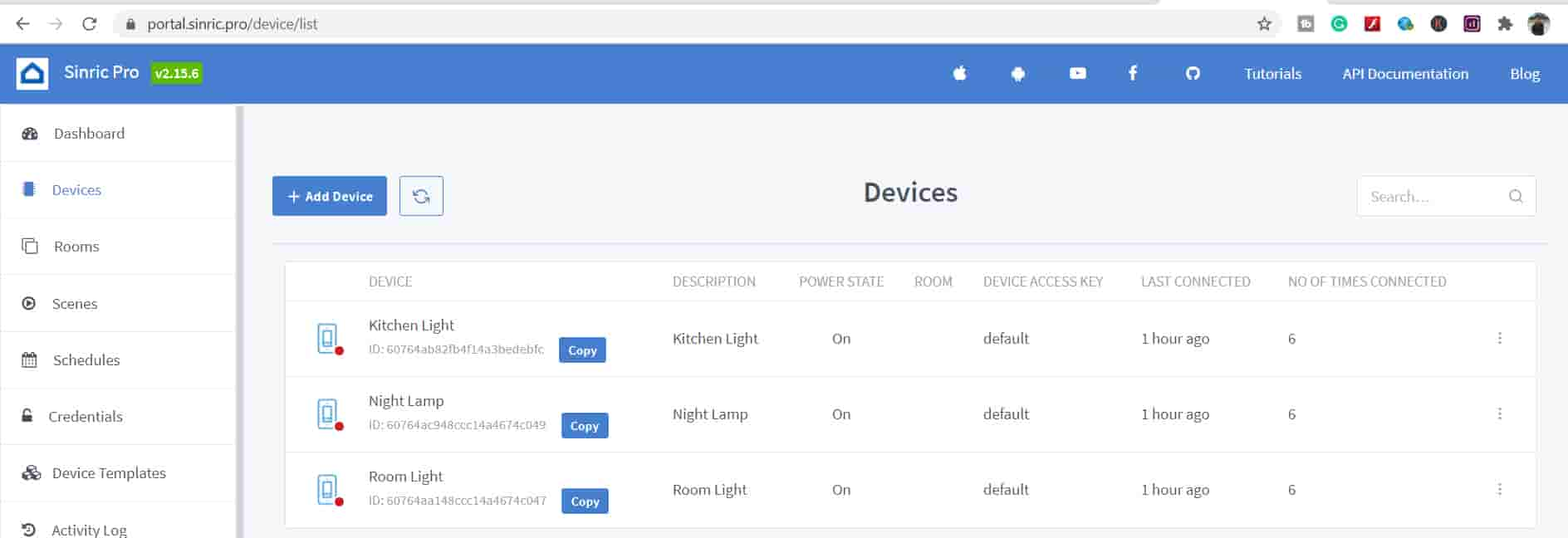 adding devices in Sinric Pro