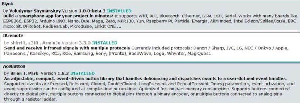 Required libraries for the IoT project