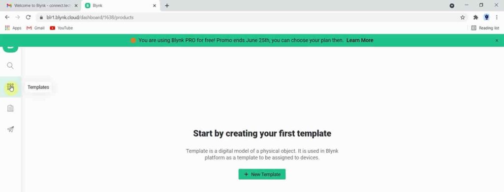 Create Template in Blynk IoT Cloud