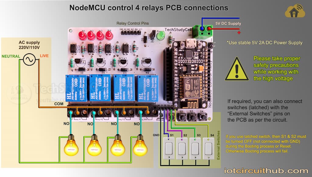 NodeMCU relay PCB Connections