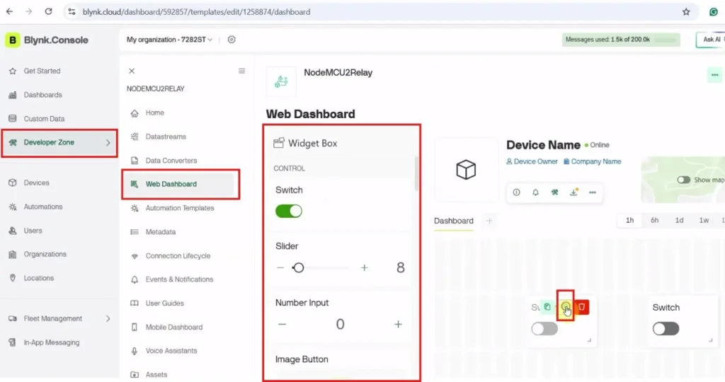 blynk iot platform setup p13 set up web dashboard in Blynk IoT