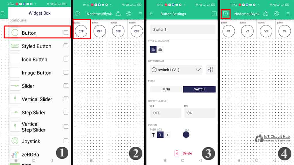 Add widgets in Blynk IoT Mobile Dashboard