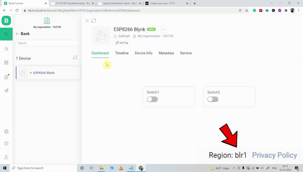 Blynk Cloud server region