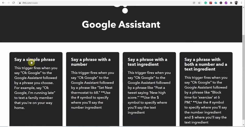 IFTTT Google Assistant trigger step 3