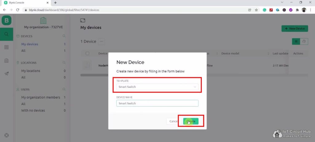 Step 3 to Add Device in Blynk