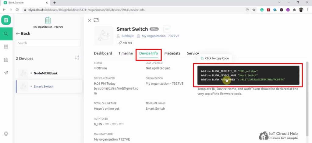 Steps 4 Add Device in Blynk