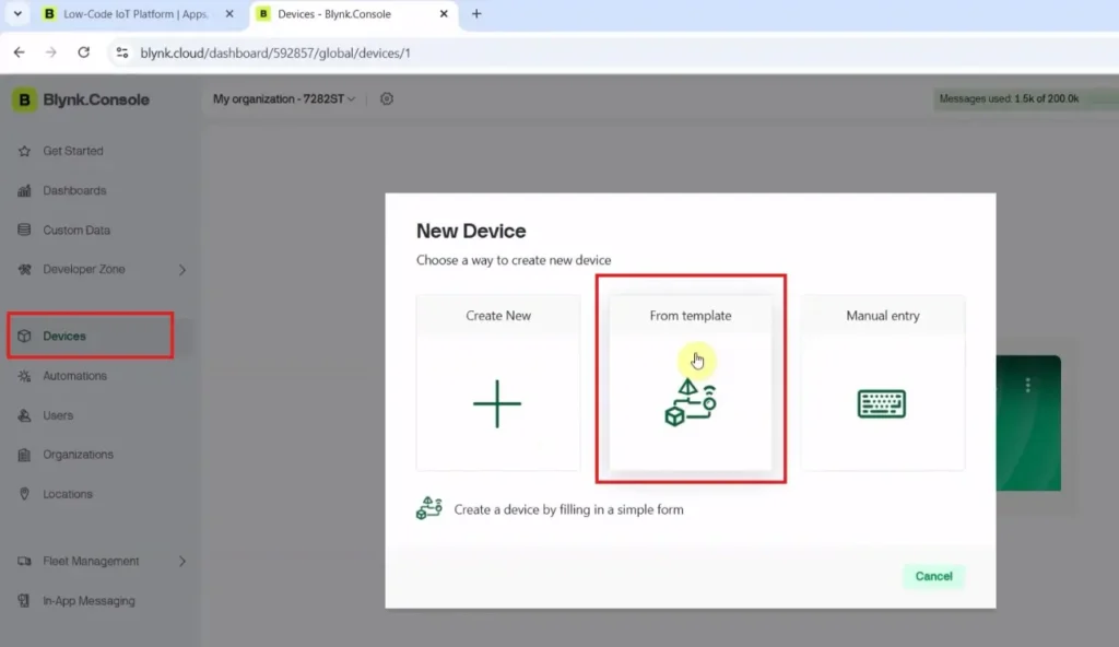 blynk iot platform setup p6 Create a device from the template