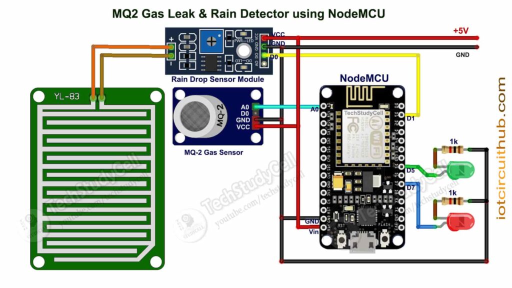 Circuit of Rain Detector and MQ2 Gas Sensor