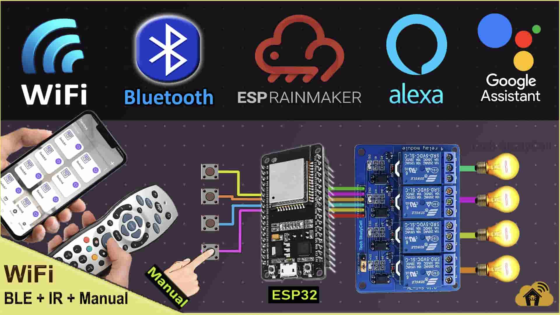 Read more about the article ESP32 Project with Google + Alexa + Bluetooth + IR + Manual Switch