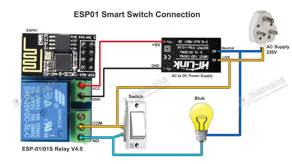 Circuit of the ESP01 Relay IoT project