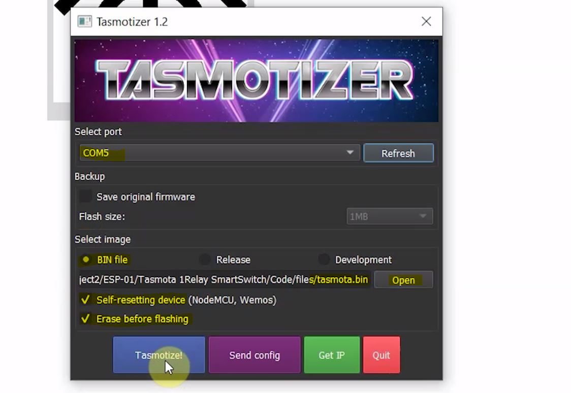 Flash ESP01 with Tasmota Firmware