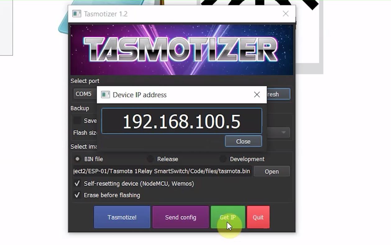 Get IP for Tasmota dashboard