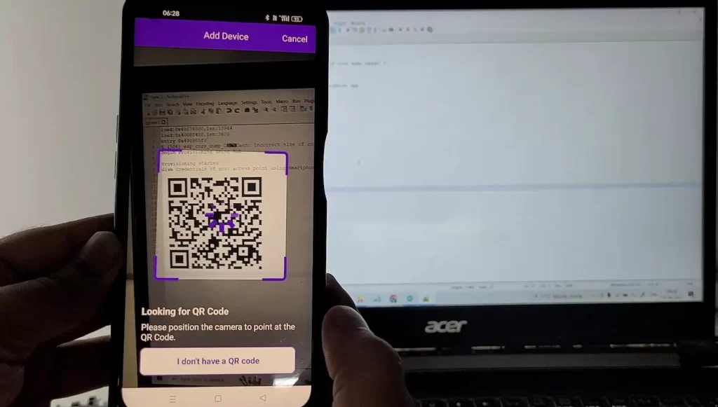 scan QR code using ESP BLE Provisioning