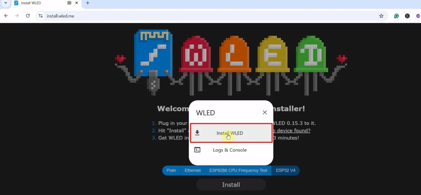Click on "INSTALL WLED"