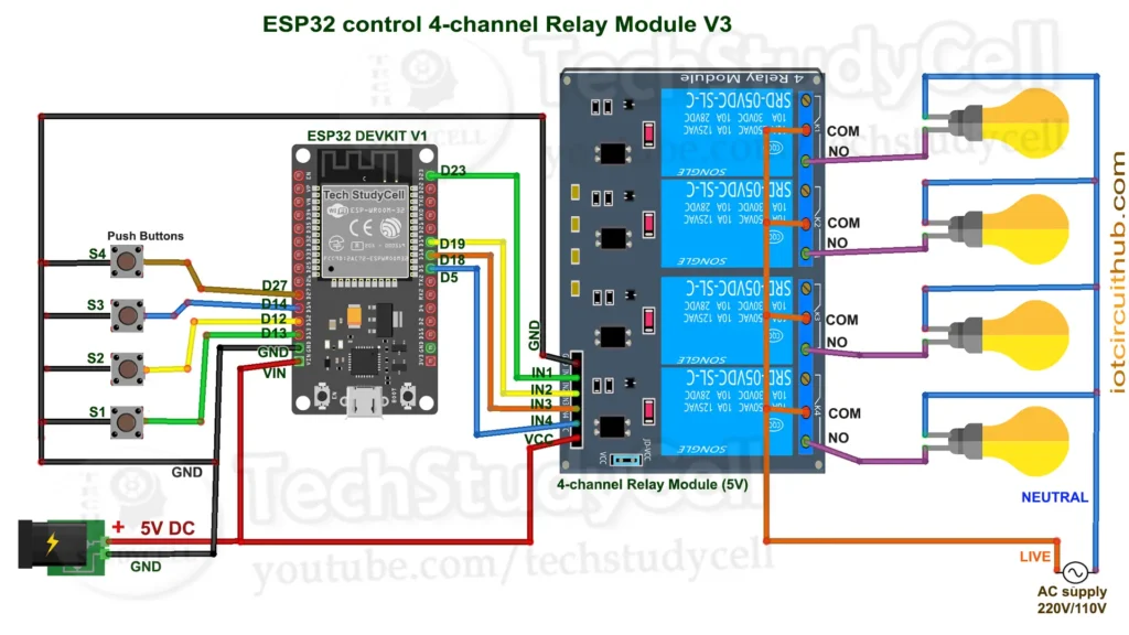 Circuit of ESP32 4 Relays V3