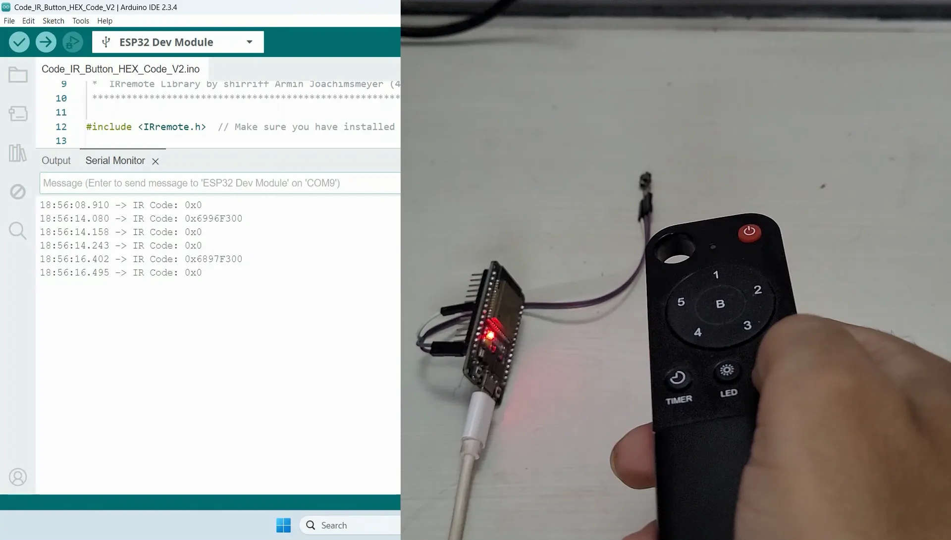 Get HEX code from IR Remote buttons