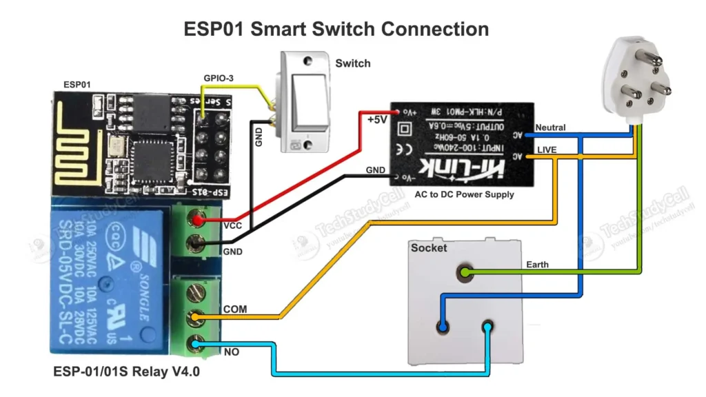 esp01 iot project circuit p1 1 Circuit of ESP01 ESP8266 Relay Project