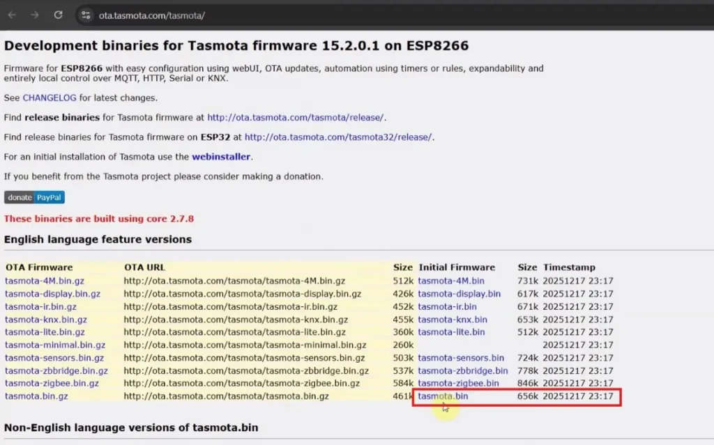 Tasmota ESP8266 Setup Guide p1 Tasmota bin file