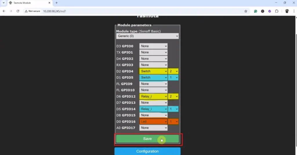 Tasmota ESP8266 Setup Guide p14 GPIO configuration in Tasmota