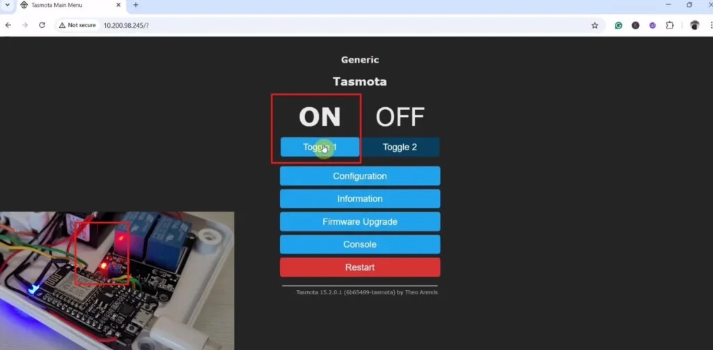 Tasmota ESP8266 Setup Guide p17 control the relays from Tasmota web dashboard