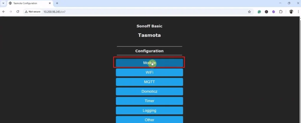 Tasmota ESP8266 Setup Guide p8 Select the Module Type: