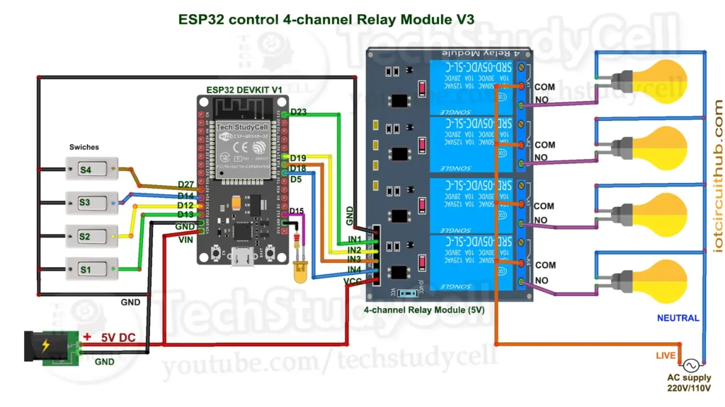 Circuit ESP32 4 Relay V3 Switch Circuit ESP32 4-Relays