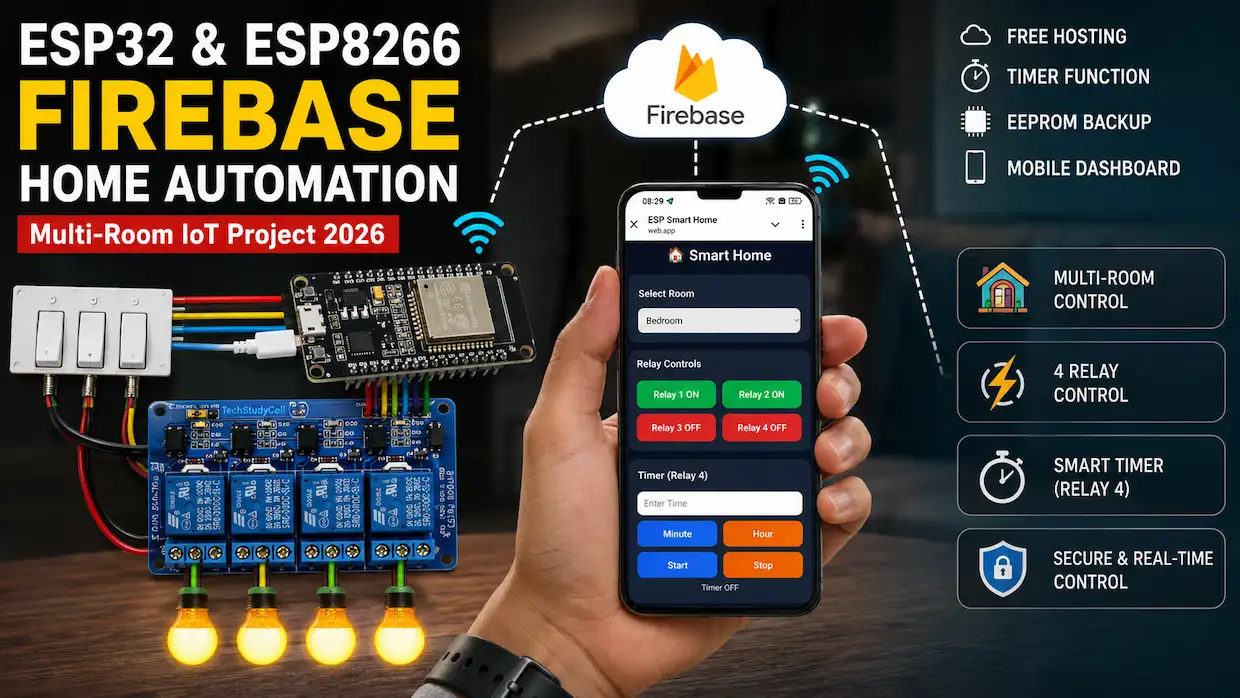 ESP32 & ESP8266 Firebase Home Automation – Multi-Room IoT Project