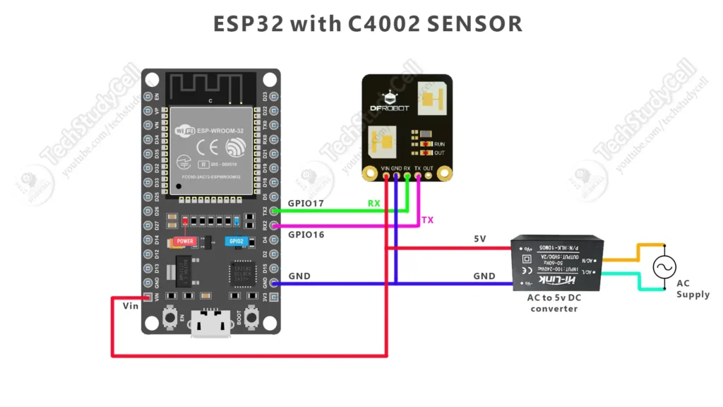 ESP32 C4002 Human Presence Sensor circuit1 ESP32 and C4002 Wiring Connections